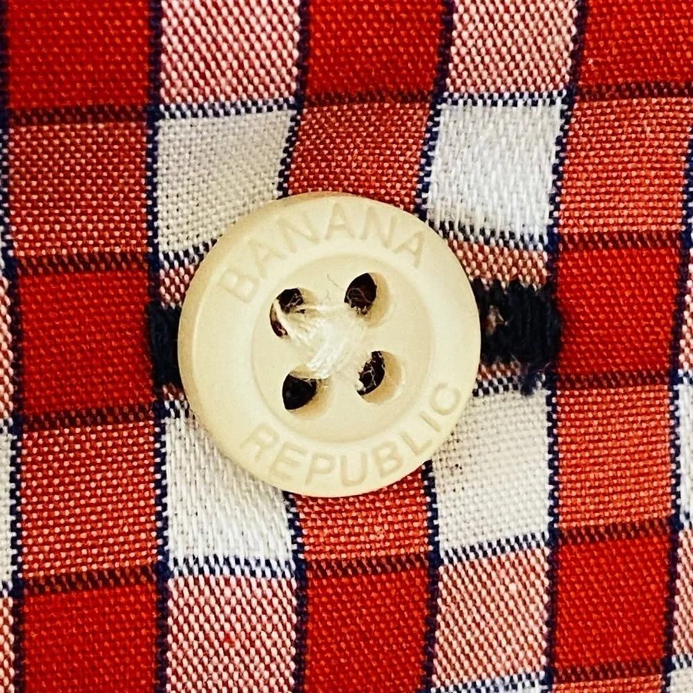Banana Republic Non Iron Button Up Mens Sz Medium Cayenne Orange Slim Fit Check